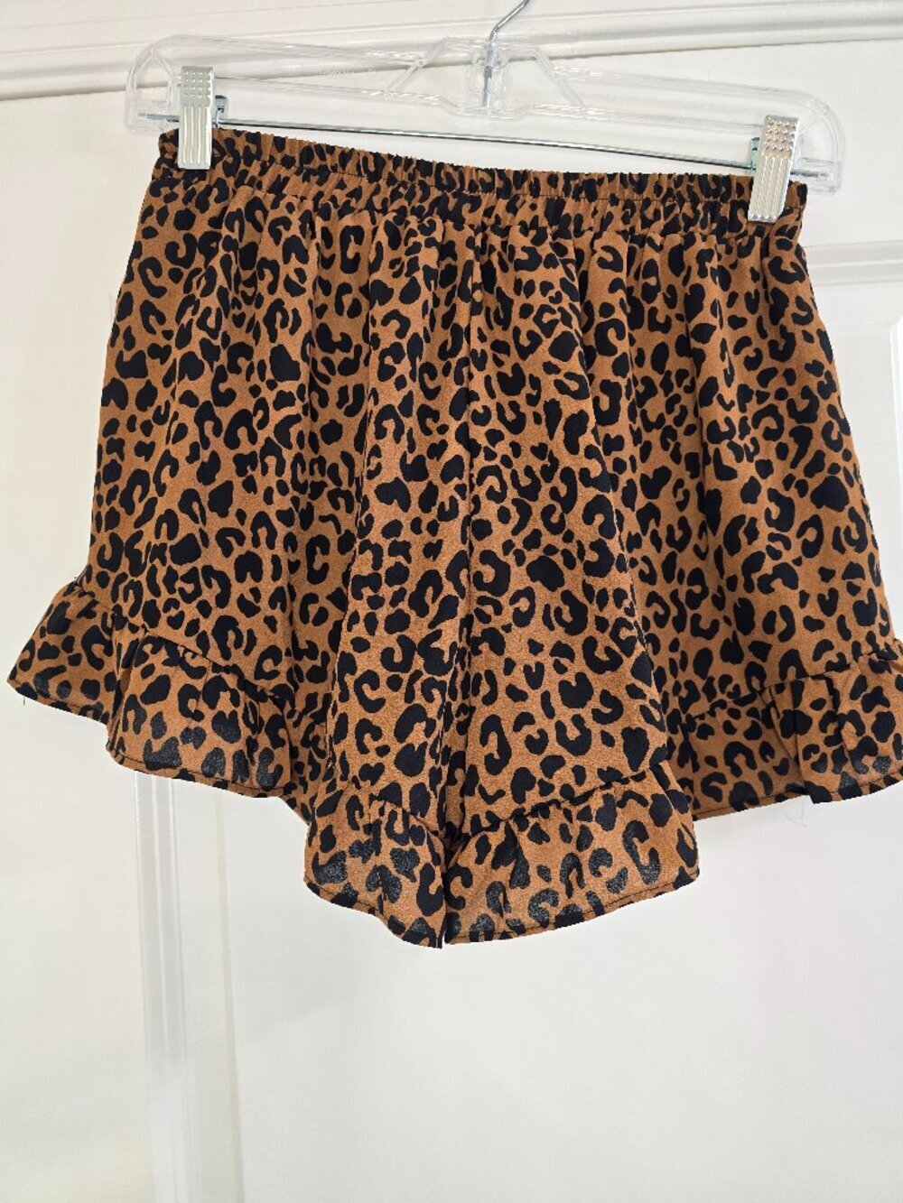 Sienna Sky Leopard Print Ruffle Hem Shorts with Pockets - Black and Brown - Picture 3 of 8